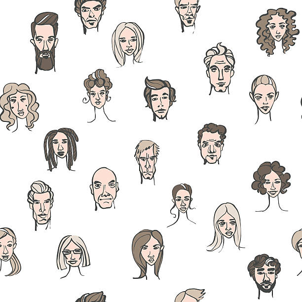 istock Seamless pattern of male and female doodle hand drawn portraits 623623614