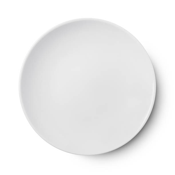 istock Simple white circular porcelain plate with clipping path 623666948