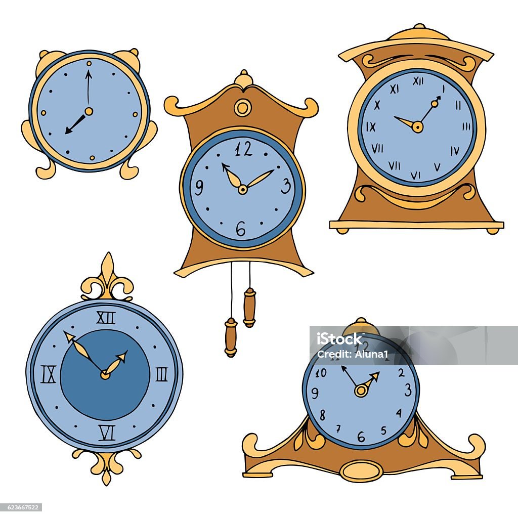 Clock Sample For Graphics Clock Graphic Set Color Isolated Sketch Illustration Vector Stock ...