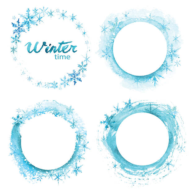 Vector winter offer on white background. Hand drawn watercolor set. Vector special winter offer, big winter sale labels and shapes on white background. Hand drawn watercolor blue stains set. snowflake shape borders stock illustrations