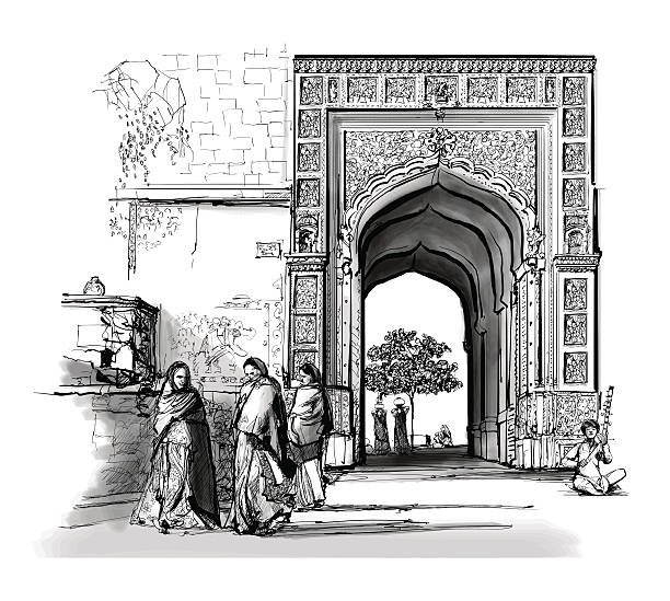 ilustrações, clipart, desenhos animados e ícones de índia, rajastão - jaisalmer - rajasthan india fort architecture