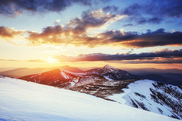 istock Colorful spring sunset over the mountain ranges in the national 623679988