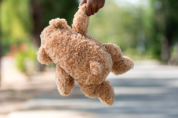 istock Hand hold teddy bear in the garden 623680604