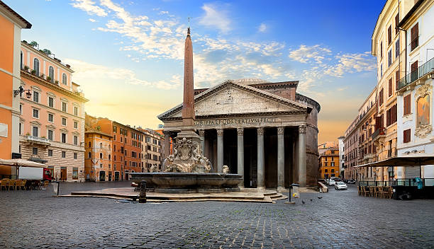 pantheon e fontana - ancient rome ancient past architecture foto e immagini stock