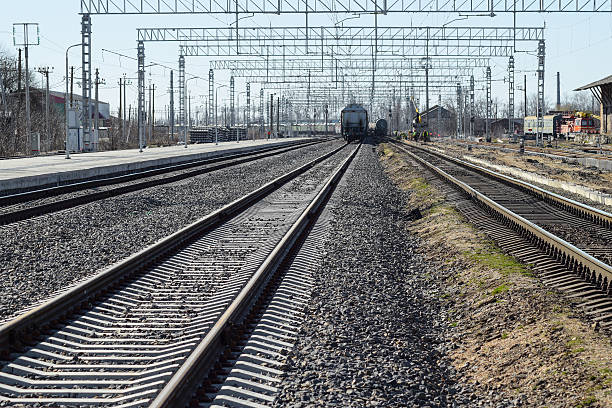 istock Railroad tracks at the train station 623682124