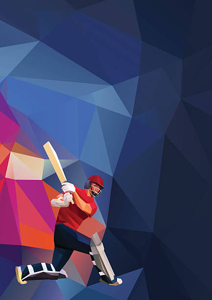 illustrazioni stock, clip art, cartoni animati e icone di tendenza di illustrazione poligonale in poli poli poligonale del giocatore di cricket astratto - battitore del cricket