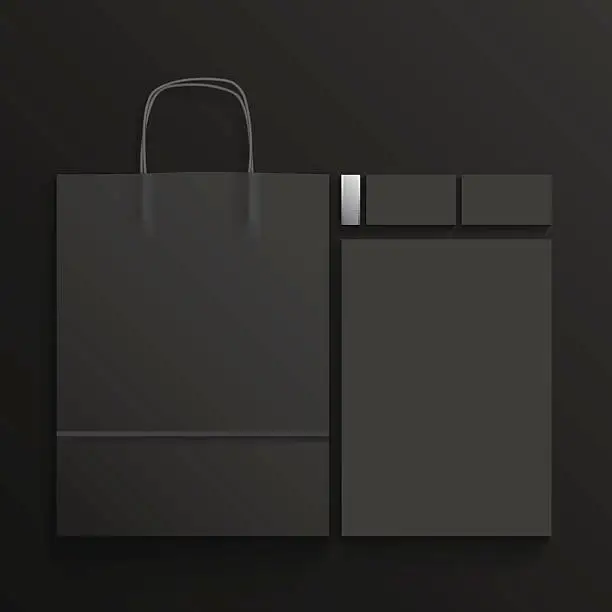 Vector illustration of Mockup of Black branding elements on black background