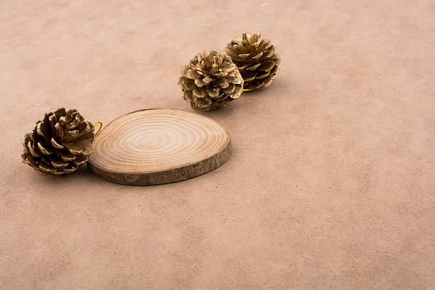 istock Pine cones on a piece of cut wood 623688212