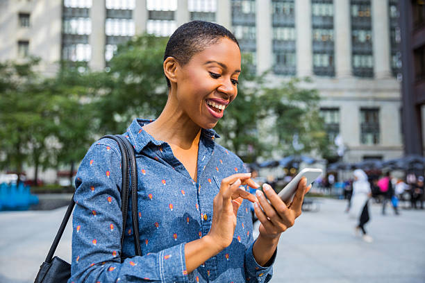 Woman texting in the streets in Chicago