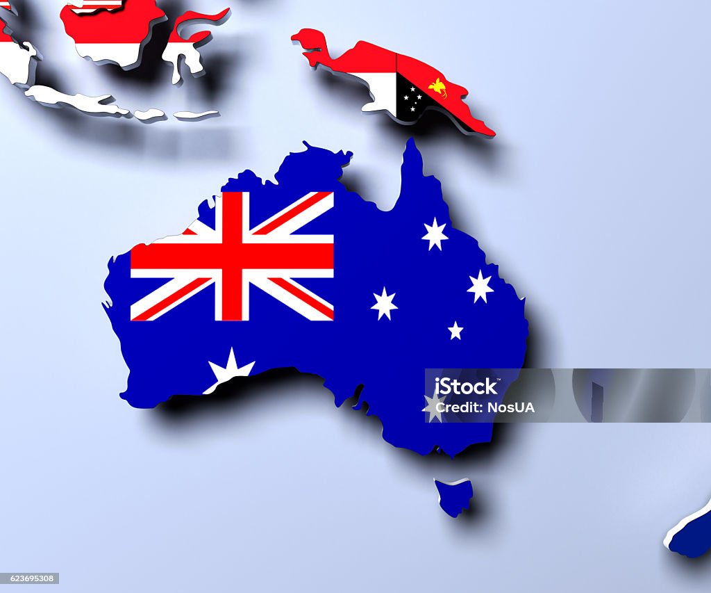 3D flag map of Australia render Australasia Stock Photo