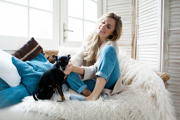 istock Woman on the sofa with her dog 623696220