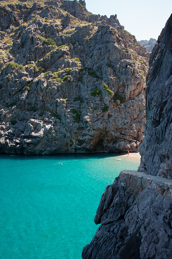 Frioul island with its calanques and creeks, it is a beautiful natural landmark. Taken in Marseille city, on the Mediterranean coast of Provence, in the department of Bouches-du-Rhone, in Provence-Alpes-Cote d'Azur region in France, Europe in a summer sunny day.