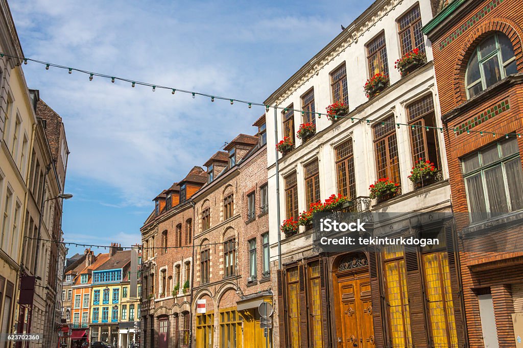Traditional old buildings by street at lille france Lille Stock Photo