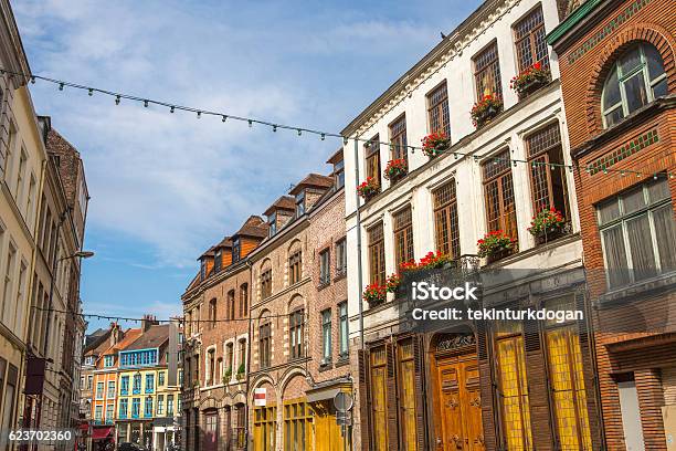 Traditional Old Buildings By Street At Lille France Stock Photo - Download Image Now