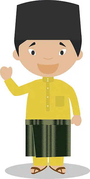 Vector illustration of Character from Malaysia dressed in the traditional way Vector Illustration