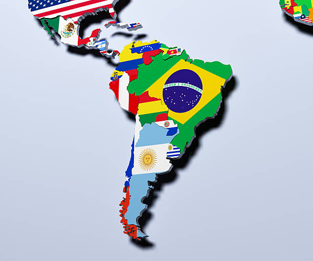 ilustración 3d del mapa de américa del sur - latinoamerica fotografías e imágenes de stock