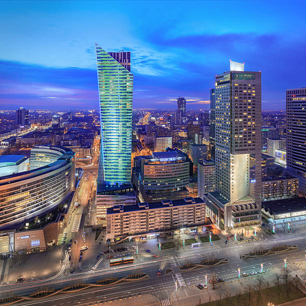 istock Panorama of modern Warsaw by night 623702684