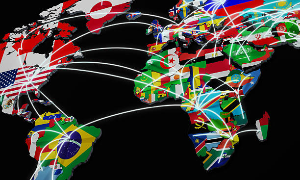 istock Online Shopping in world Map 3d illustration on black 623704438