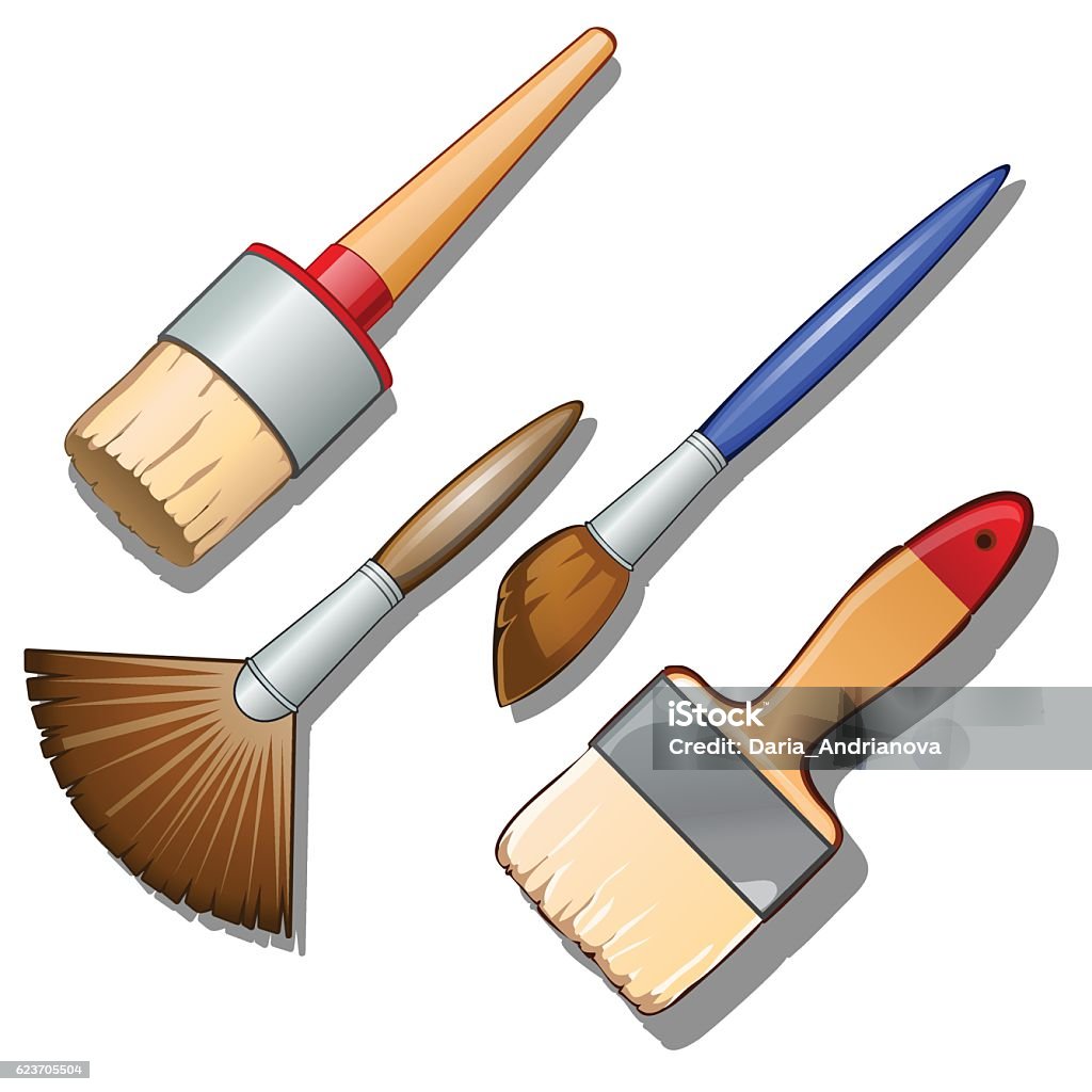 Set Of Four Different Brushes For Painting Vector Stock Illustration -  Download Image Now - Acrylic Painting, Activity, Art - iStock
