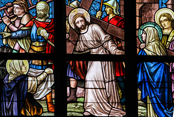 witraż - jezus na via dolorosa - spirituality stained glass art glass zdjęcia i obrazy z banku zdjęć