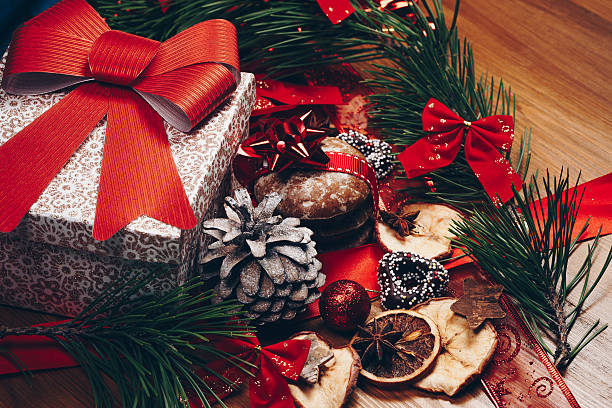 istock Christmas still life with ginger honey biscuits and ornaments 623708616