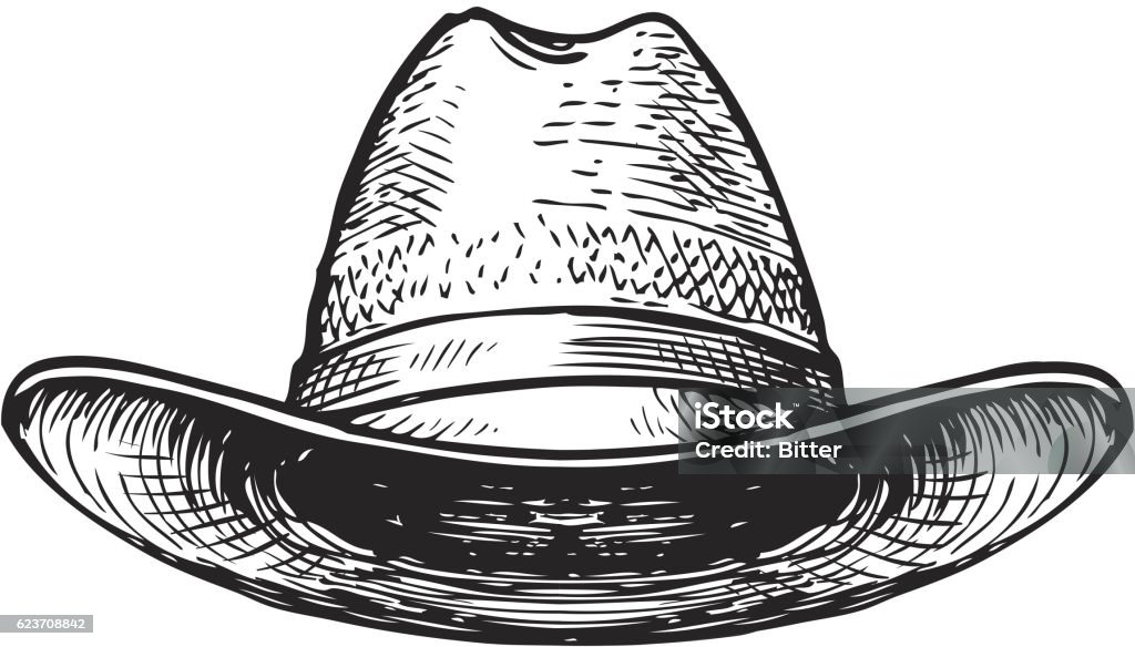 Hat farmer, gardener or cowboy. Sketch vector Hat farmer, gardener or cowboy. Sketch vector isolated on white background Straw Hat stock vector