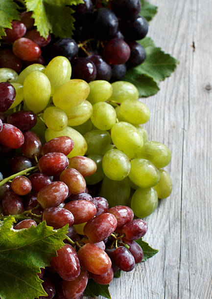 istock Three types of grapes on a wooden Background 623715976