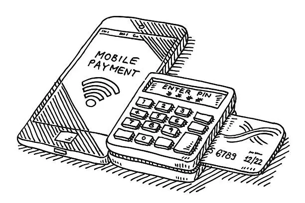 Vector illustration of Smartphone Mobile Payment Technology Drawing