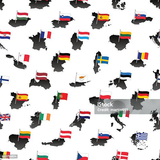 Bandiere Semplici Tutti I Paesi Dellunione Europea Su Mappe Modello Senza Soluzione Di Continuità - Immagini vettoriali stock e altre immagini di Austria