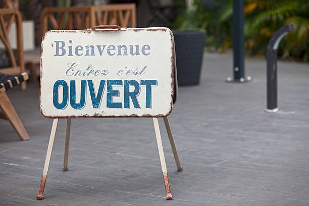 istock French outdoor Open sign 623742144