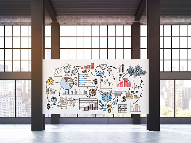 istock Huge business poster on pillars in loft 623746188