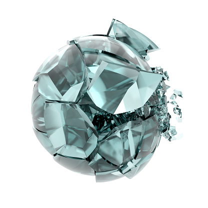 3d render broken cracked transparent glass ball