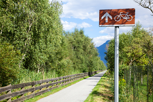 Directional sign on a cycle route in Italy