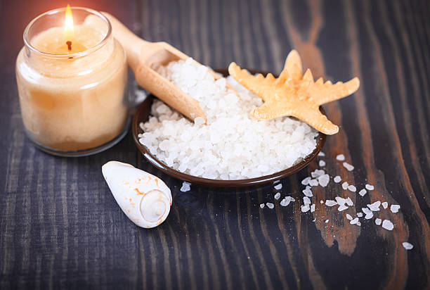 istock Composition of spa treatment on wooden background 623755926