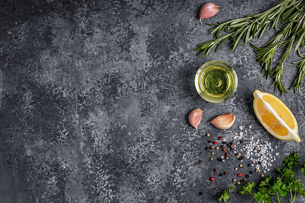 istock Background with spices, herbs and olive oil. 623757212