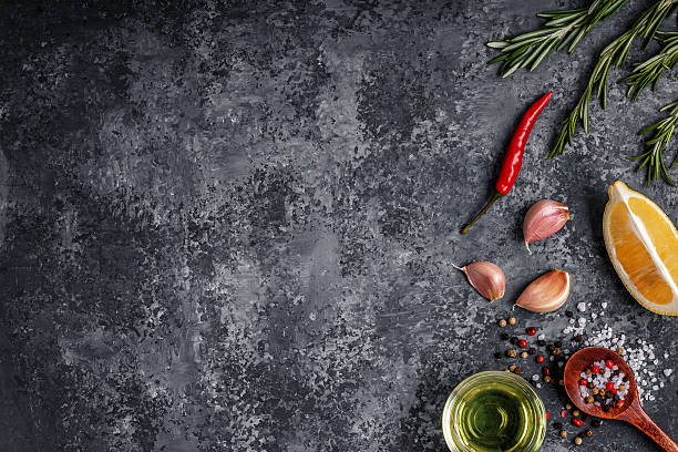istock Background with spices, herbs and olive oil. 623757386