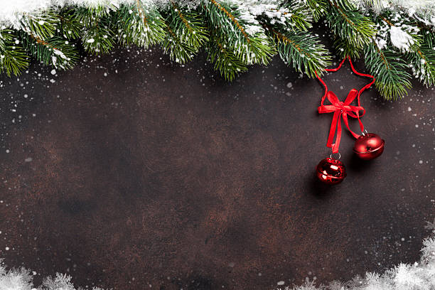 istock Christmas background with snow fir tree and decor 623758862