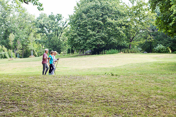 istock Three senior woman walking in the park 623760754