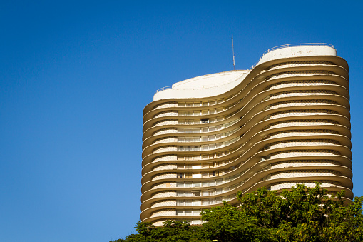 Belo Horizonte, Brazil – February 7, 2011 - An exterior view of the Niemeyer building, in Belo Horizonte, Brazil. Designed by Oscar Niemeyer is known as the Niemeyer building in Liberty Square
