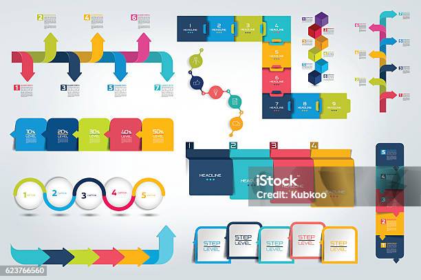 Big Set Of Infographic Timeline Report Template Chart Scheme Vector Stock Illustration - Download Image Now