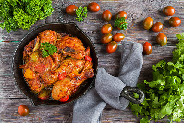 istock Chakhokhbili, chicken stew, cooked with tomatoes, top view 623767328