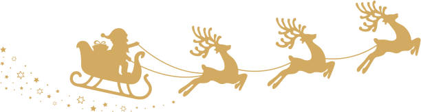 istock gold santa sleigh silhouette stars white background 623769126