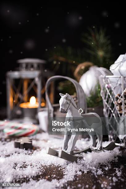 Christmas Composition With Pine Cone Stock Photo - Download Image Now - Advent, Black Color, Border - Frame