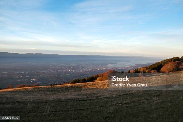 Lake Of Geneva From The Salève Stock Photo - Download Image Now - Lake Geneva, Panoramic, Switzerland