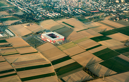 Mainz, Germany - July 17, 2014: aerial of Coface Arena of the german premier league soccer club Mainz 05. The arena is also calles Opel arena.
