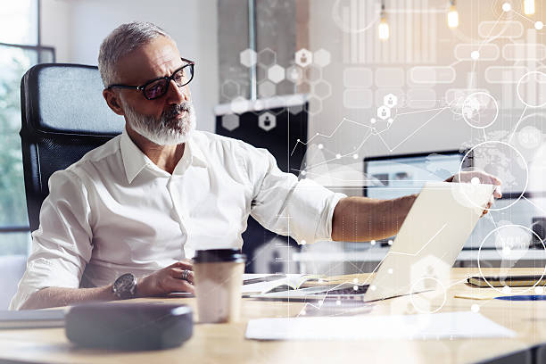 istock Concept of digital screen with virtual icon,diagram, graph and 623772884