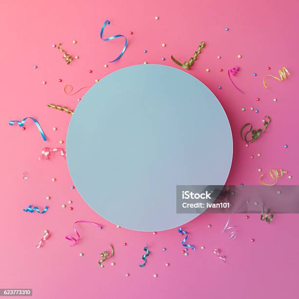 Colorul Party Streamers On Pink Background Celebration Concept Stock Photo - Download Image Now