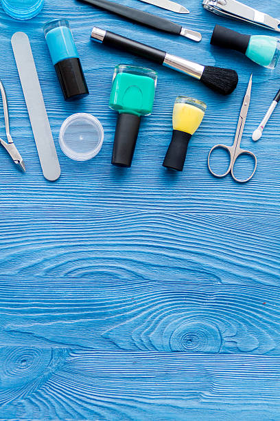 istock set for manicure and make-up on wooden background 623776458