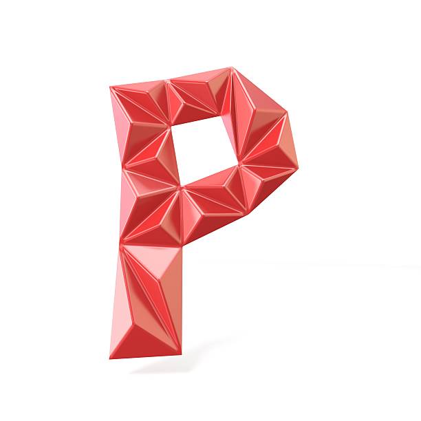 roter moderner dreieckiger schriftbuchstabe p.3d - letter p alphabet three dimensional shape red stock-fotos und bilder