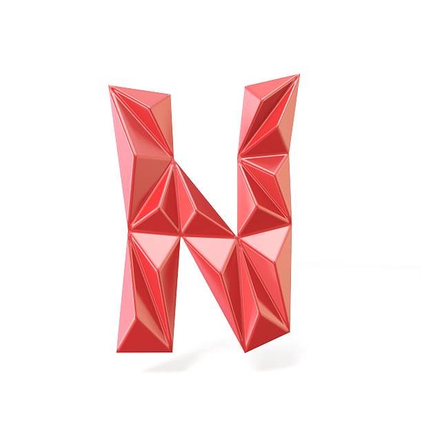 czerwona nowoczesna trójkątna litera czcionki n.3d - letter n alphabet three dimensional shape red zdjęcia i obrazy z banku zdjęć